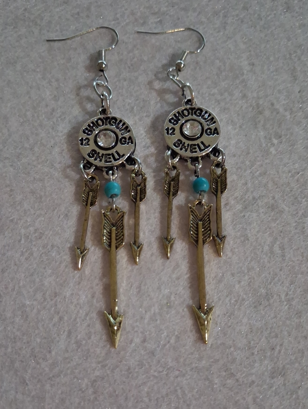 275- Silver Arrow and Turquoise Dangle Earrings - Shotgun Shell Design